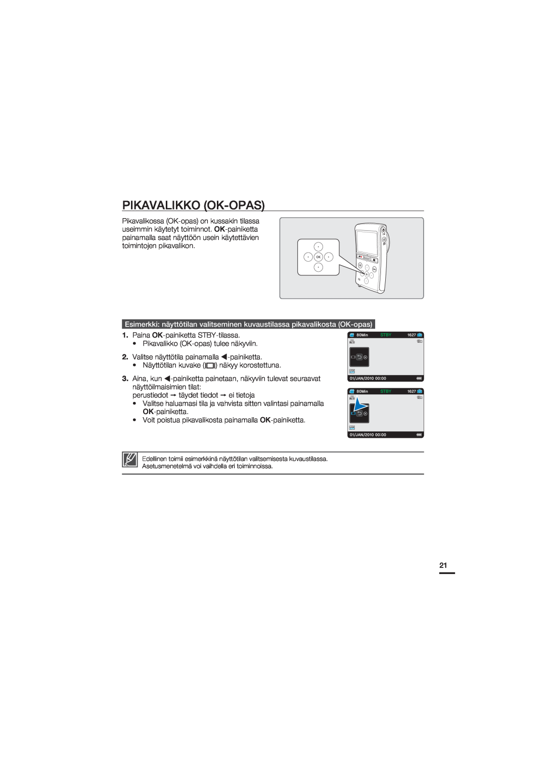 Samsung HMX-U20BP/EDC manual Pikavalikko Ok-Opas 