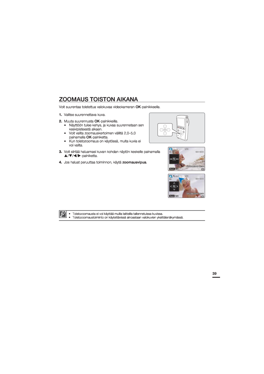 Samsung HMX-U20BP/EDC manual Zoomaus Toiston Aikana 