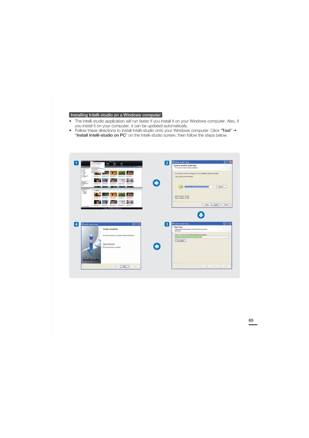 Samsung HMX-U20SP/MEA, HMX-U20RP/EDC, HMX-U20BP/EDC, HMX-U20LP/EDC manual Installing Intelli-studio on a Windows computer 