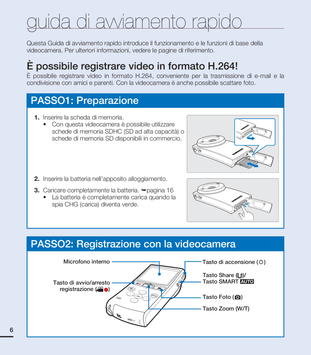 Samsung HMX-U20RP/EDC, HMX-U20BP/EDC, HMX-U20LP/EDC Guida di avviamento rapido, Possibile registrare video in formato H.264 