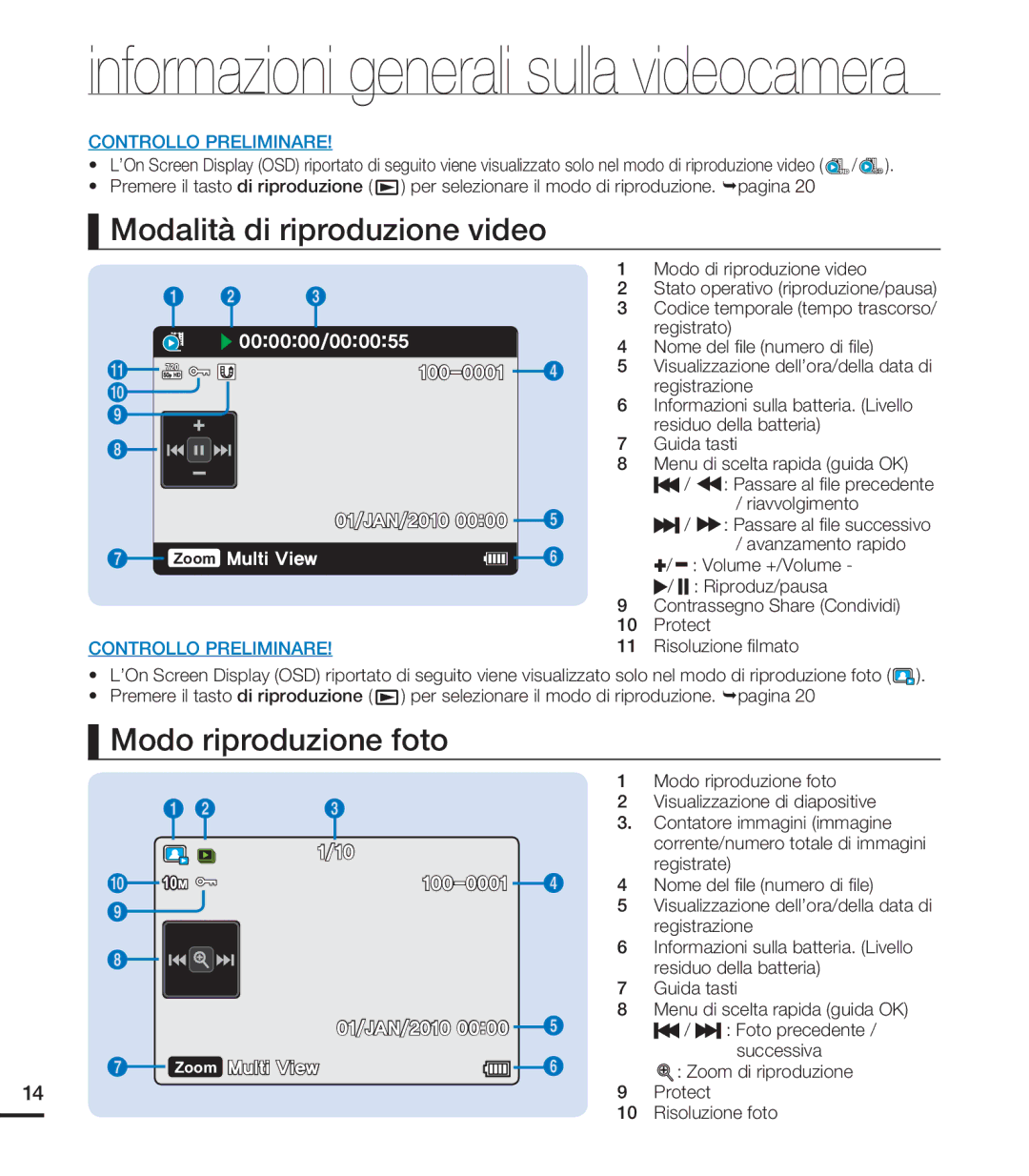 Samsung HMX-U20RP/EDC, HMX-U20BP/EDC, HMX-U20LP/EDC, HMX-U20SP/EDC Modalità di riproduzione video, Modo riproduzione foto 