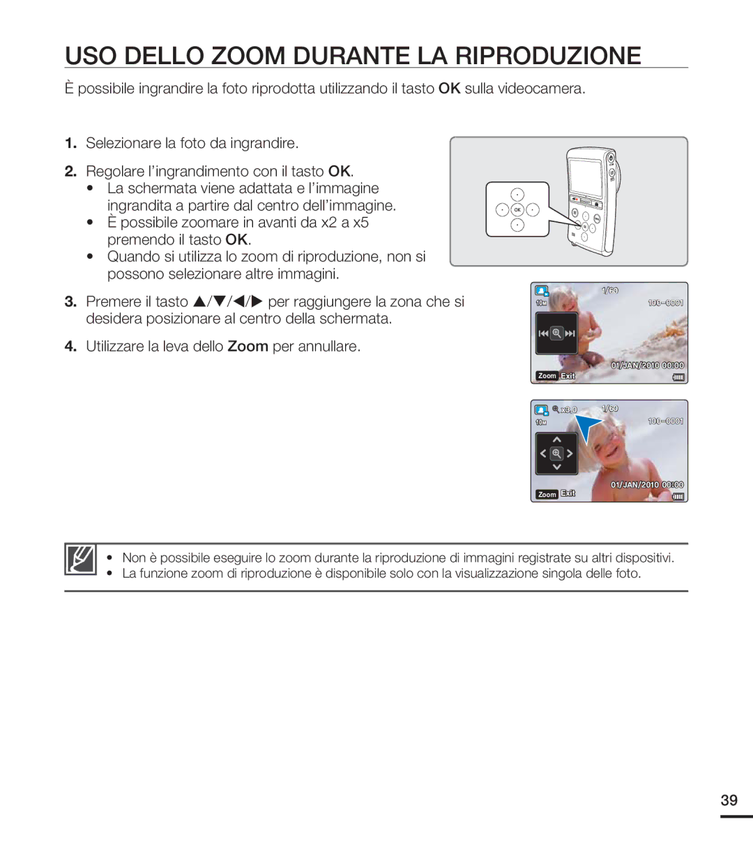 Samsung HMX-U20BP/EDC, HMX-U20RP/EDC, HMX-U20LP/EDC, HMX-U20SP/EDC manual USO Dello Zoom Durante LA Riproduzione 