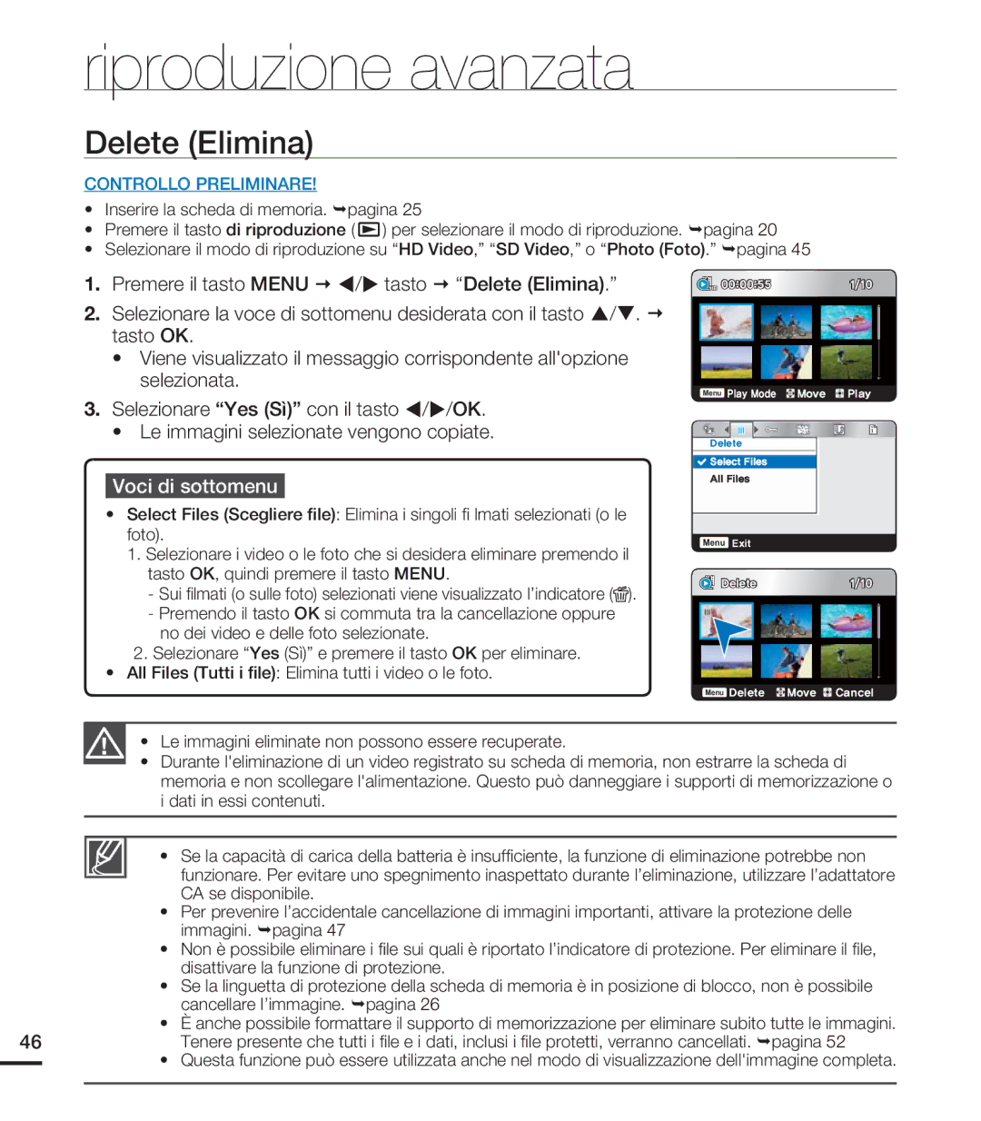 Samsung HMX-U20RP/EDC, HMX-U20BP/EDC, HMX-U20LP/EDC, HMX-U20SP/EDC manual Delete Elimina 