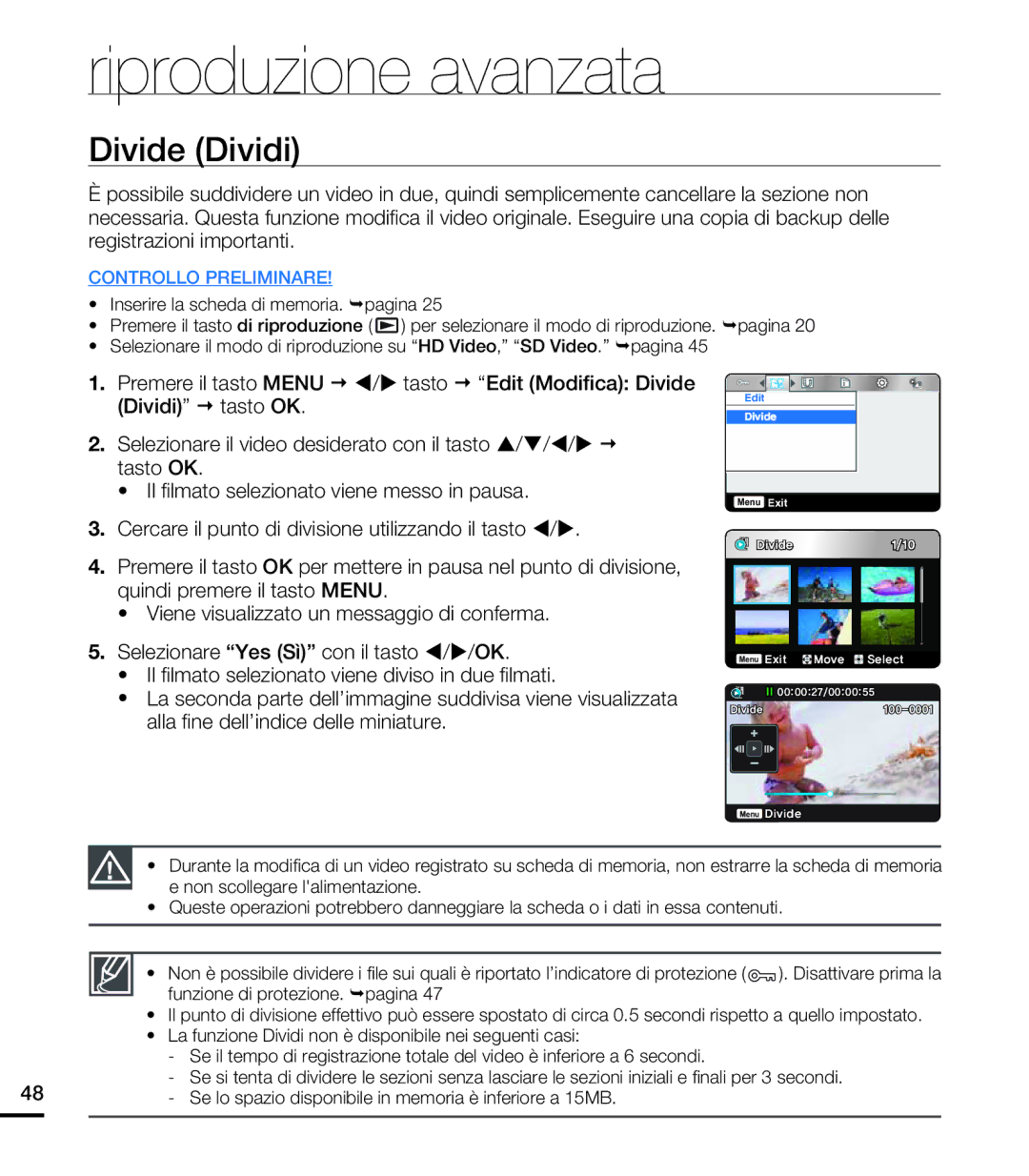 Samsung HMX-U20LP/EDC, HMX-U20RP/EDC, HMX-U20BP/EDC, HMX-U20SP/EDC manual Divide Dividi 