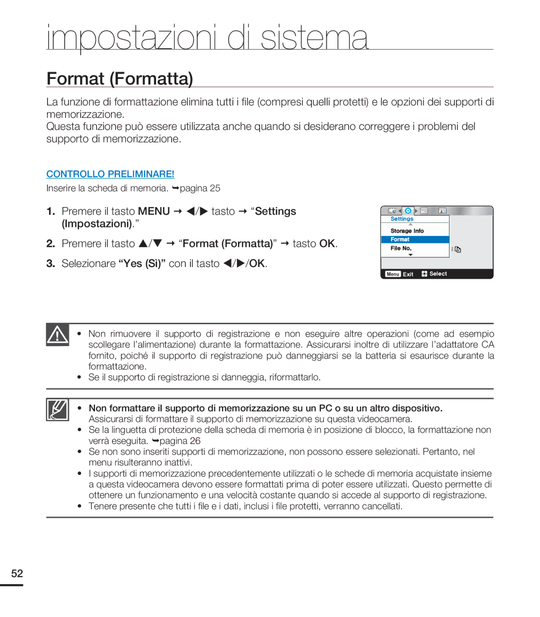 Samsung HMX-U20LP/EDC, HMX-U20RP/EDC, HMX-U20BP/EDC, HMX-U20SP/EDC manual Format Formatta 