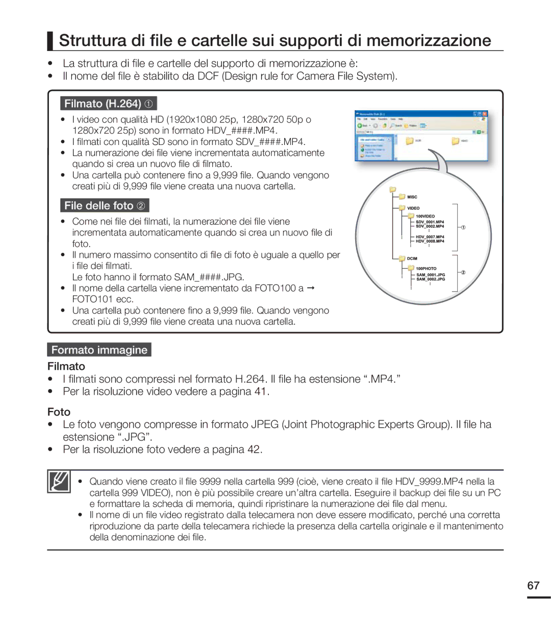 Samsung HMX-U20BP/EDC Struttura di ﬁle e cartelle sui supporti di memorizzazione, File delle foto , Formato immagine 