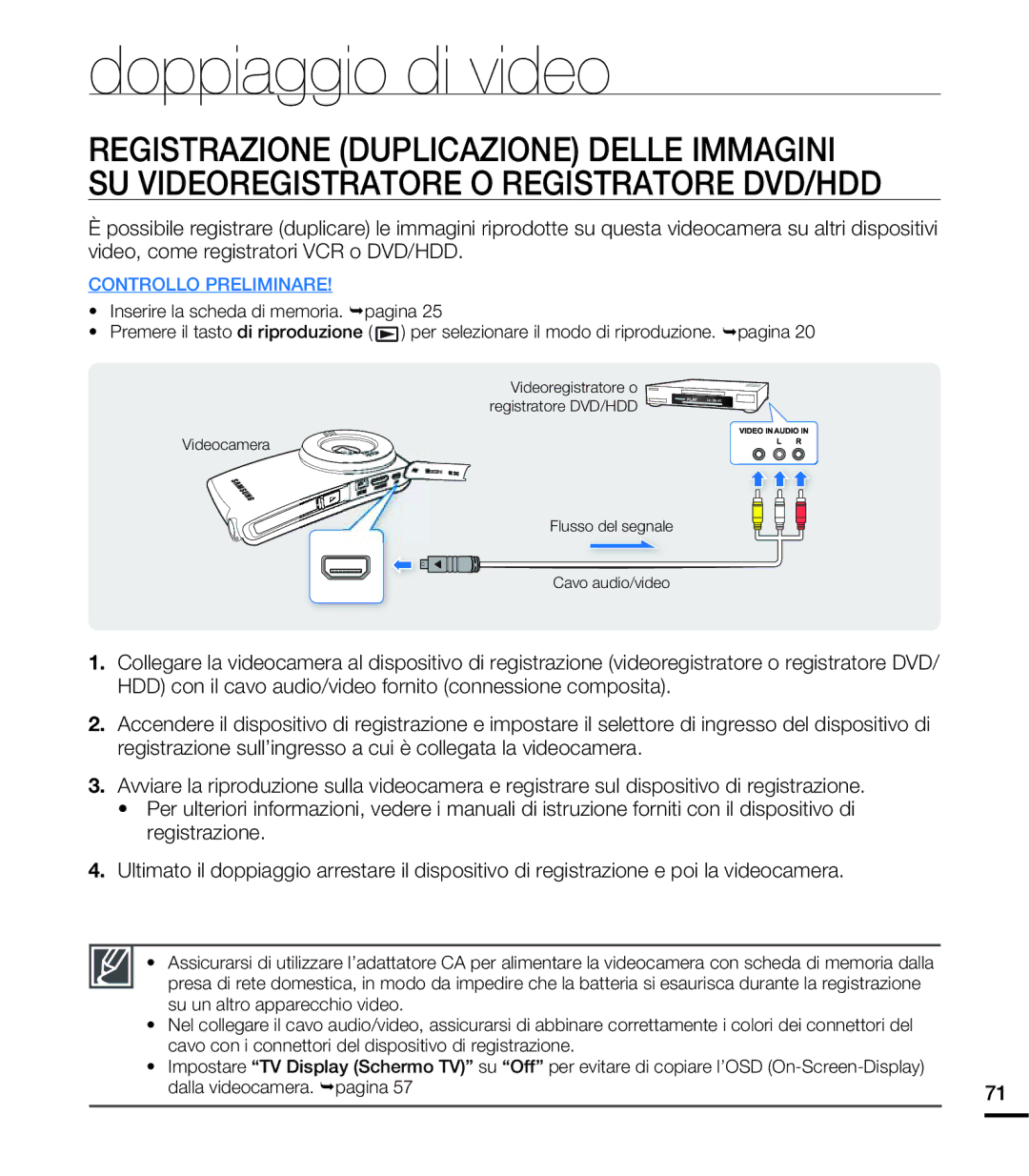 Samsung HMX-U20BP/EDC, HMX-U20RP/EDC, HMX-U20LP/EDC, HMX-U20SP/EDC manual Doppiaggio di video 