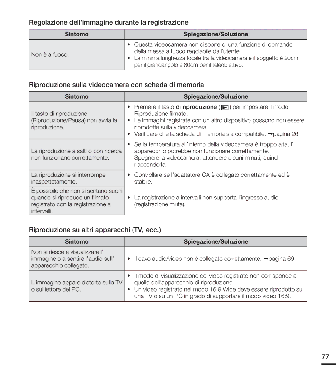 Samsung HMX-U20SP/EDC manual Regolazione dell’immagine durante la registrazione, Riproduzione su altri apparecchi TV, ecc 