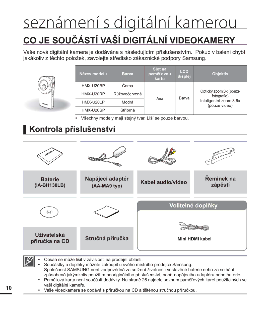 Samsung HMX-U20RP/EDC manual Seznámení s digitální kamerou, -628ýÈ67Ë9$âË,*,7È/1Ë9,2.$05, RQWURODSĜtVOXãHQVWYt 