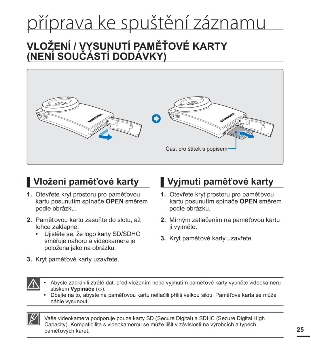 Samsung HMX-U20SP/EDC Příprava ke spuštění záznamu, 2ä1Ë968187Ë3$0ċġ29e.$57 11Ë628ýÈ67Ë2È9., MPXWtSDPČĢRYpNDUW 