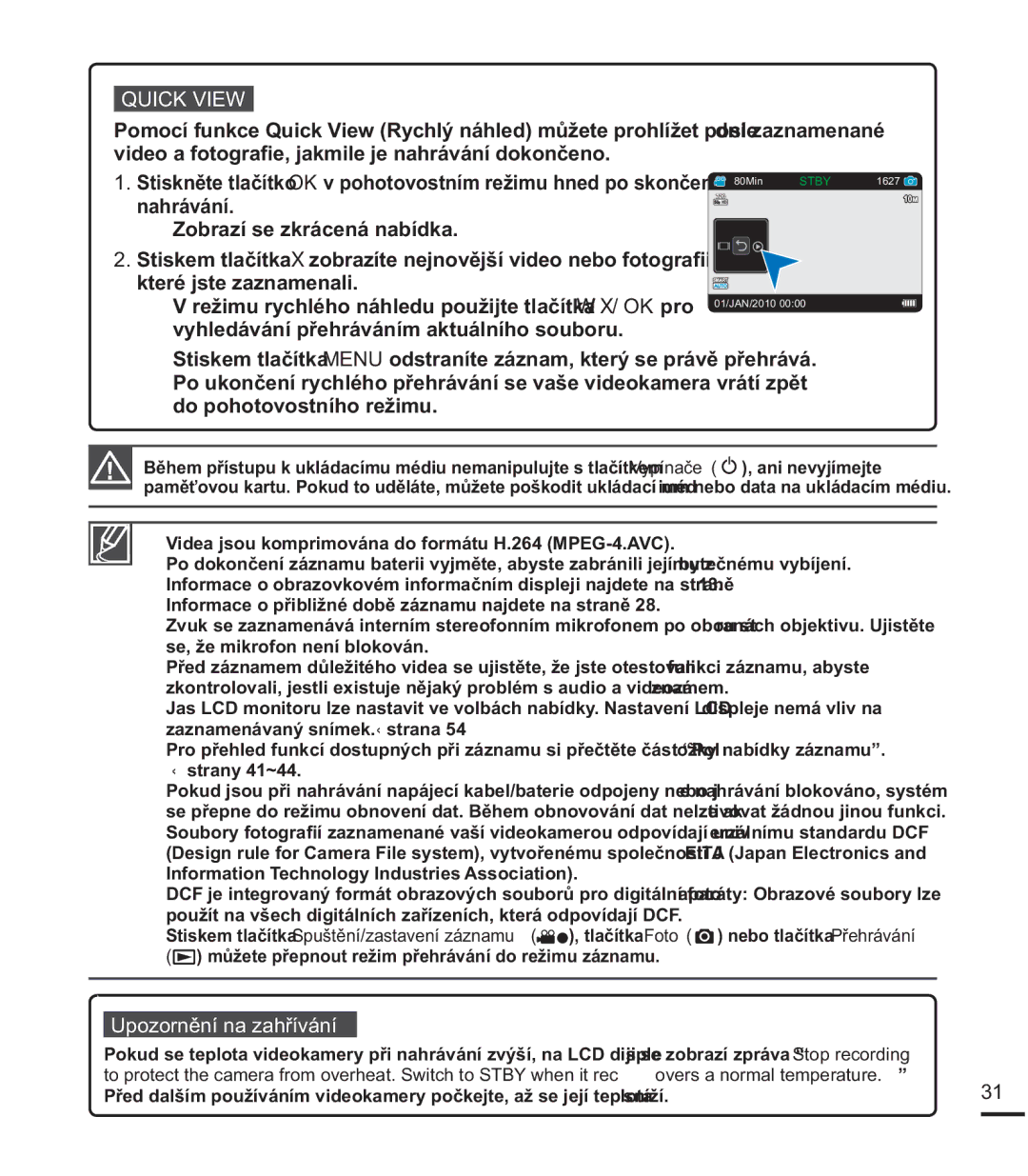 Samsung HMX-U20BP/EDC manual 48,&.9, YLGHRDIRWRJUD¿HMDNPLOHMHQDKUiYiQtGRNRQþHQR, QDKUiYiQt, 8SRRUQČQtQDDKĜtYiQt 