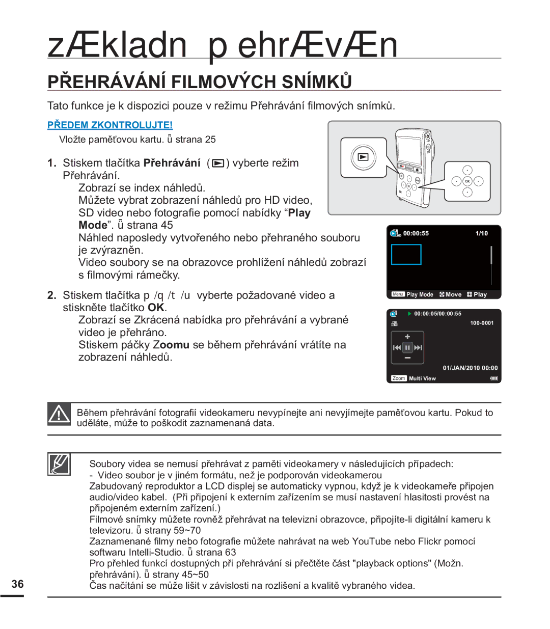 Samsung HMX-U20LP/EDC, HMX-U20RP/EDC, HMX-U20BP/EDC manual 3ě+5È9È1Ë,/029é&+61Ë0.ģ, 0RGH´¬VWUDQD, YLGHRMHSĜHKUiQR 