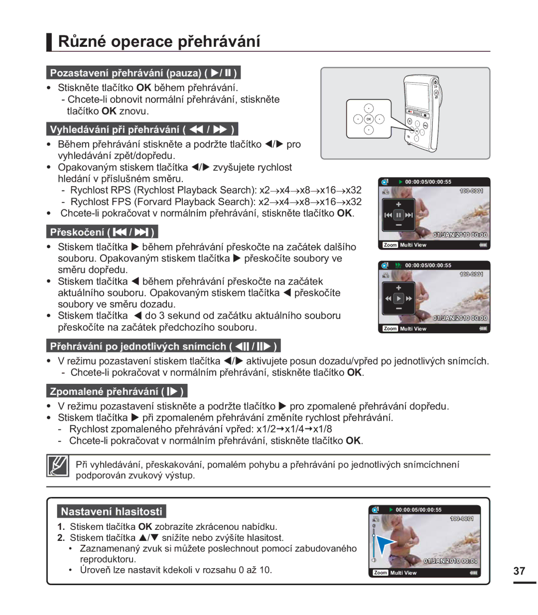 Samsung HMX-U20SP/EDC manual 5ĤQpRSHUDFHSĜHKUiYiQt, 1DVWDYHQtKODVLWRVWL, SRGSRURYiQYXNRYêYêVWXS, Uhsurgxnwrux 