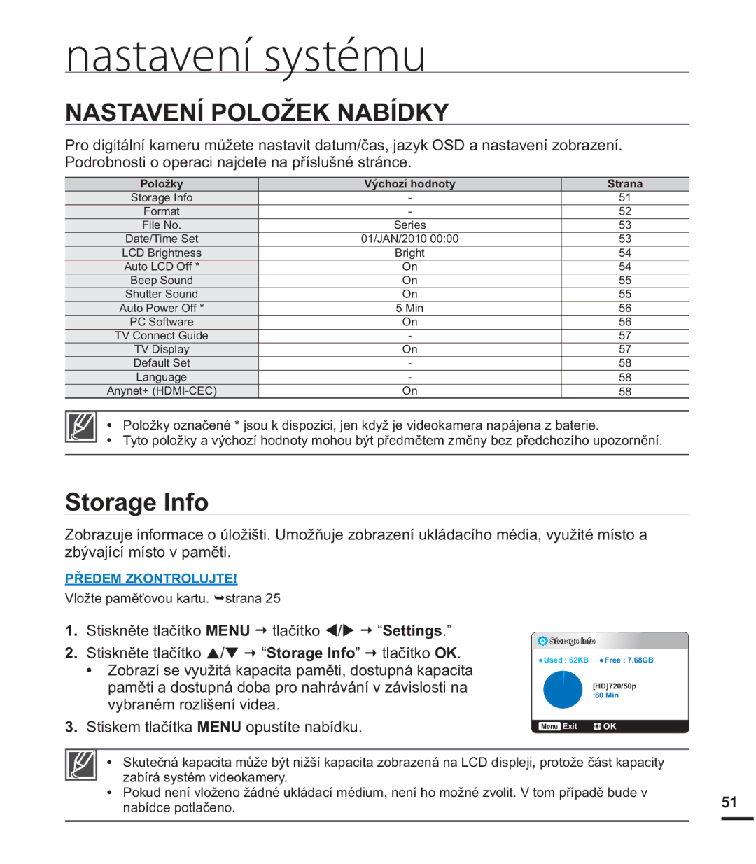 Samsung HMX-U20BP/EDC Nastavení systému, $67$91Ë32/2ä.1$%Ë, 6WRUDJH,QIR,  6WLVNHPWODþtWND018RSXVWtWHQDEtGNX 