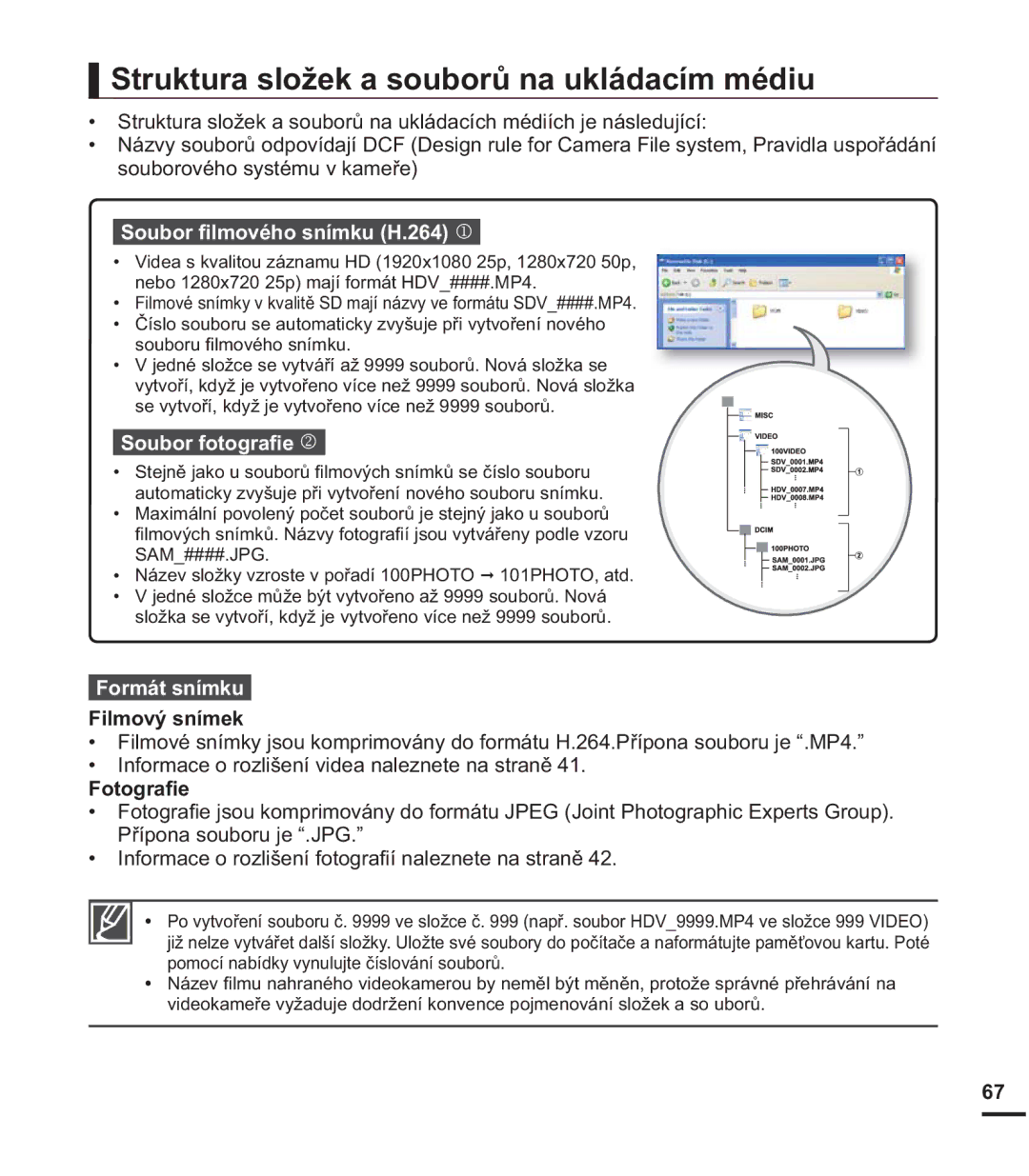 Samsung HMX-U20BP/EDC manual 6WUXNWXUDVORåHNDVRXERUĤQDXNOiGDFtPPpGLX, VRXERURYpKRV\VWpPXYNDPHĜH, RUPiWVQtPNX 