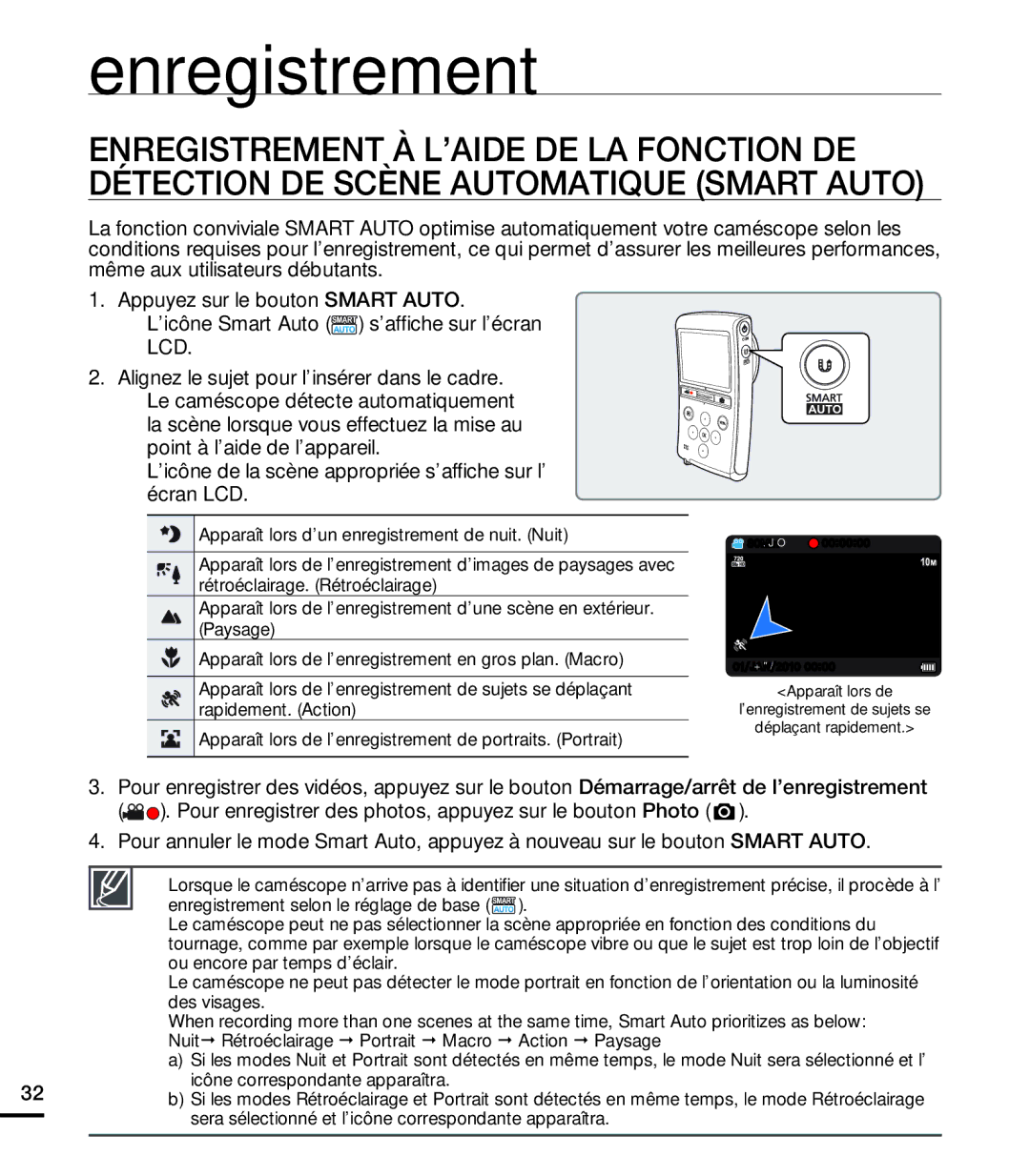 Samsung HMX-U20RP/EDC, HMX-U20BP/EDC manual Enregistrement 