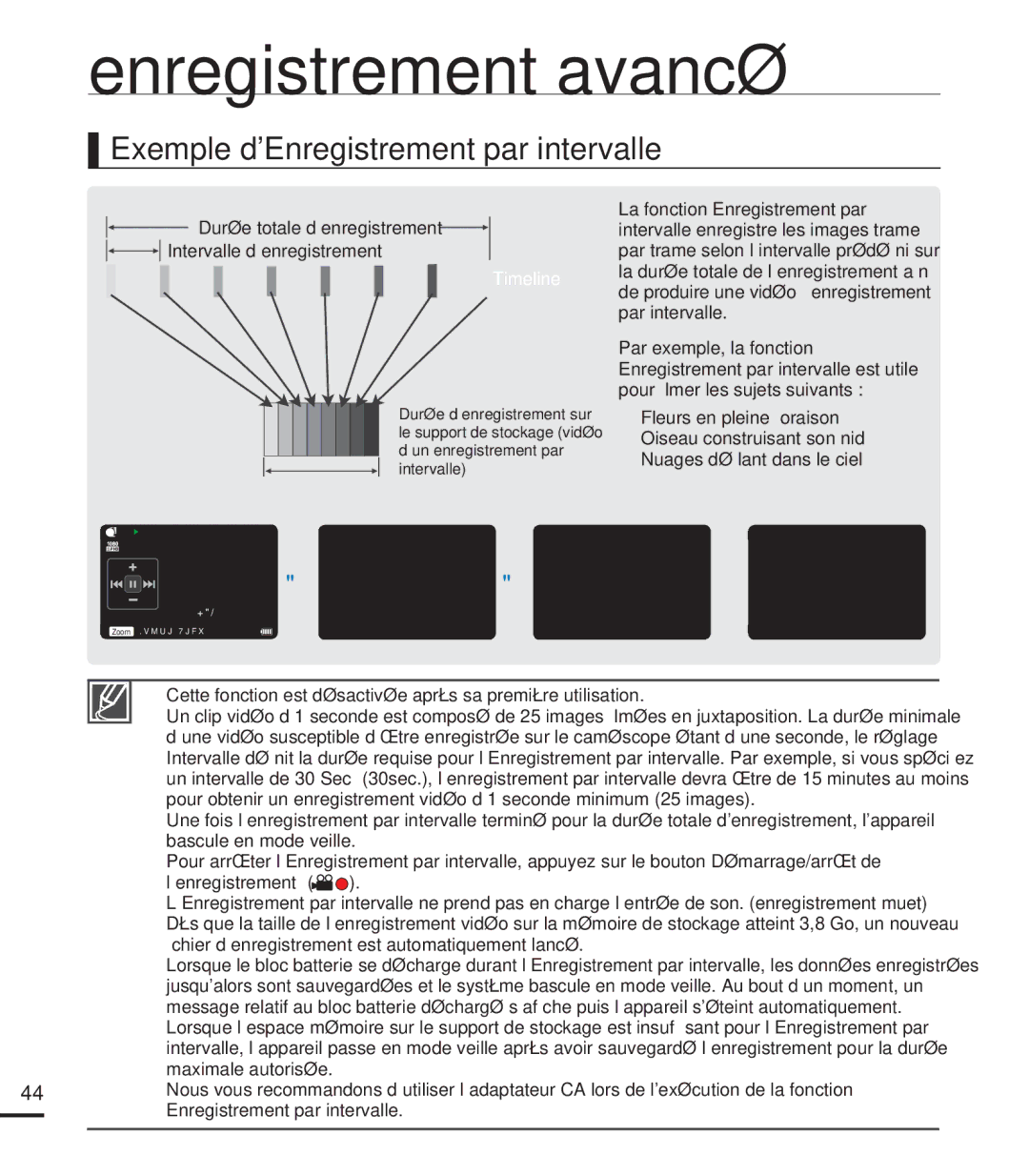 Samsung HMX-U20RP/EDC, HMX-U20BP/EDC manual Exemple dEnregistrement par intervalle, Timeline 