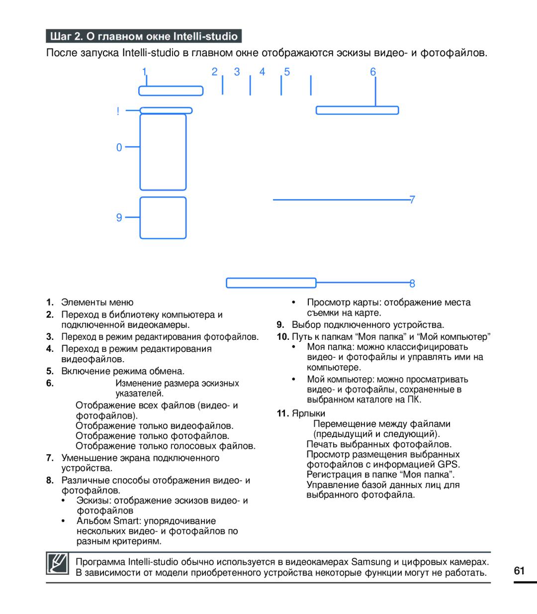 Samsung HMX-U20BP/XER, HMX-U20RP/XER, HMX-U20SP/XER manual Шаг 2. О главном окне Intelli-studio 