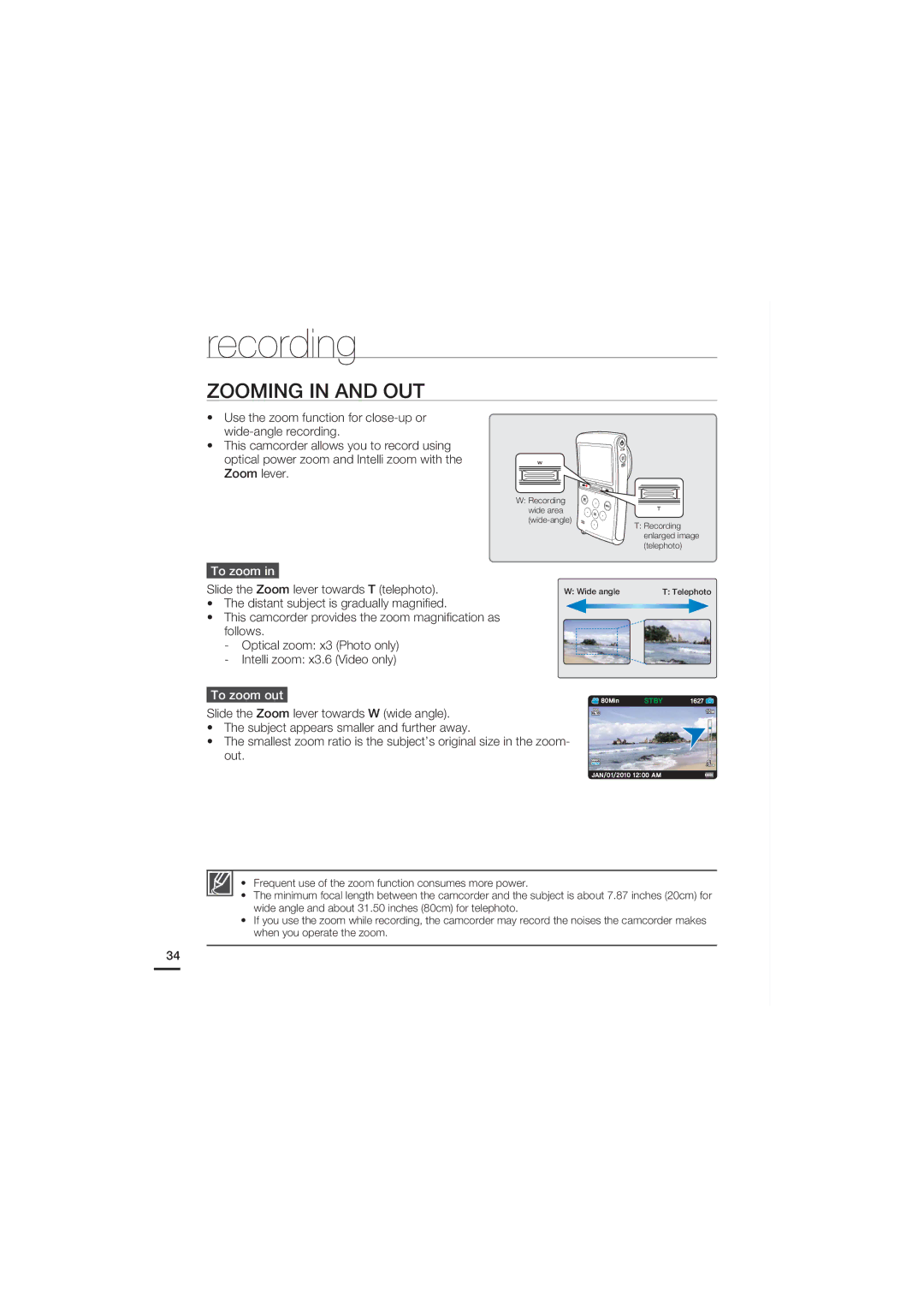 Samsung HMX-U20SN, HMX-U20BN, HMX-U20RN, HMX-U20LN user manual Zooming in and OUT, To zoom out 