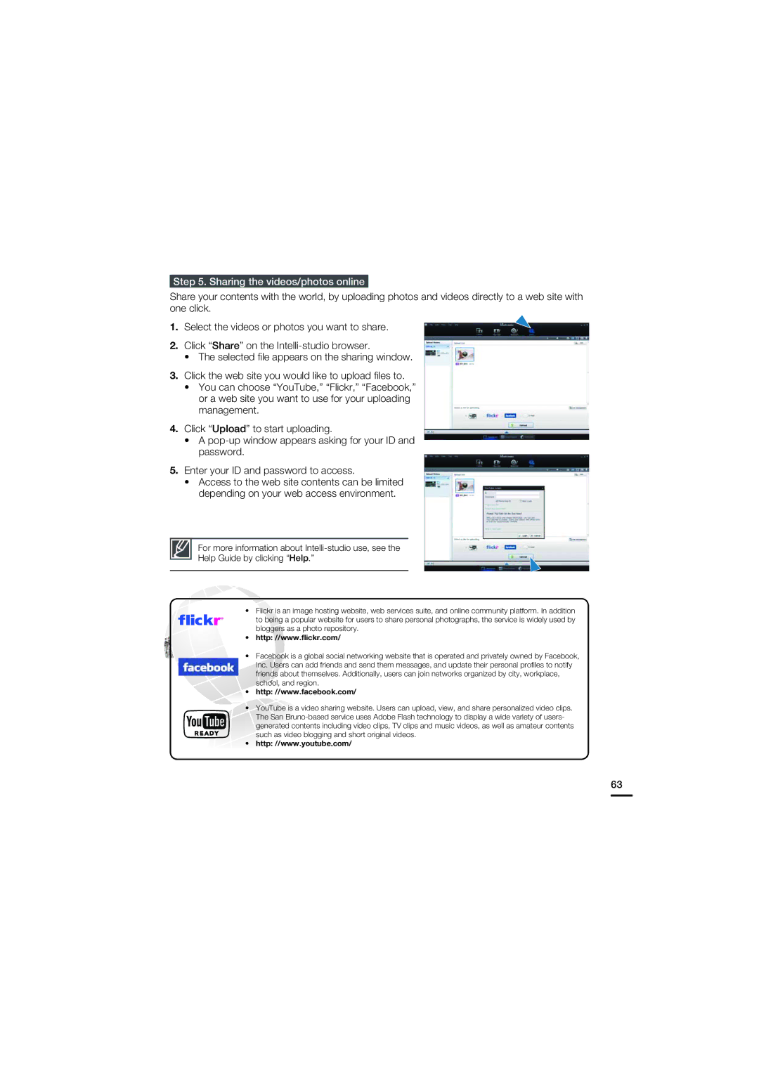 Samsung HMX-U20BN, HMX-U20SN, HMX-U20RN, HMX-U20LN user manual Sharing the videos/photos online 