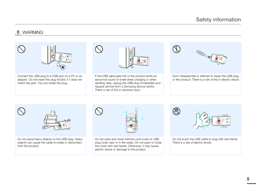 Samsung HMX-W200TP/XER, HMX-W200TP/EDC, HMX-W200RP/EDC, HMX-W200RP/XER, HMX-W200RP/XIL manual Safety information 