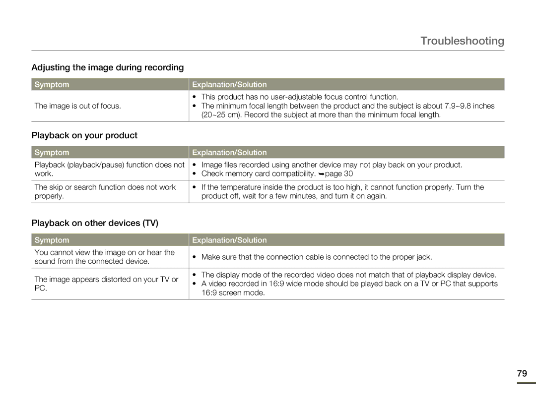 Samsung HMX-W200RP/EDC manual Adjusting the image during recording, Playback on your product, Playback on other devices TV 