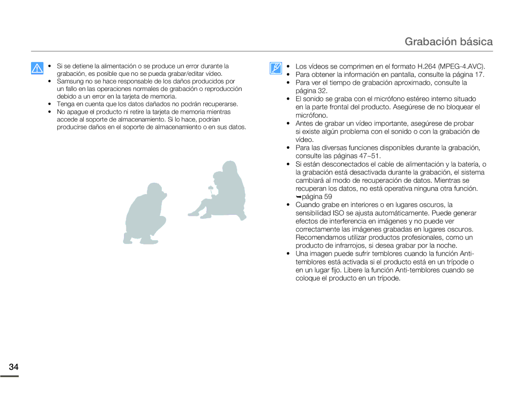 Samsung HMX-W200TP/EDC, HMX-W200RP/EDC manual Grabación básica 