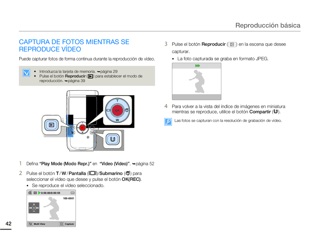 Samsung HMX-W200TP/EDC, HMX-W200RP/EDC manual Captura DE Fotos Mientras SE, Reproduce Vídeo 