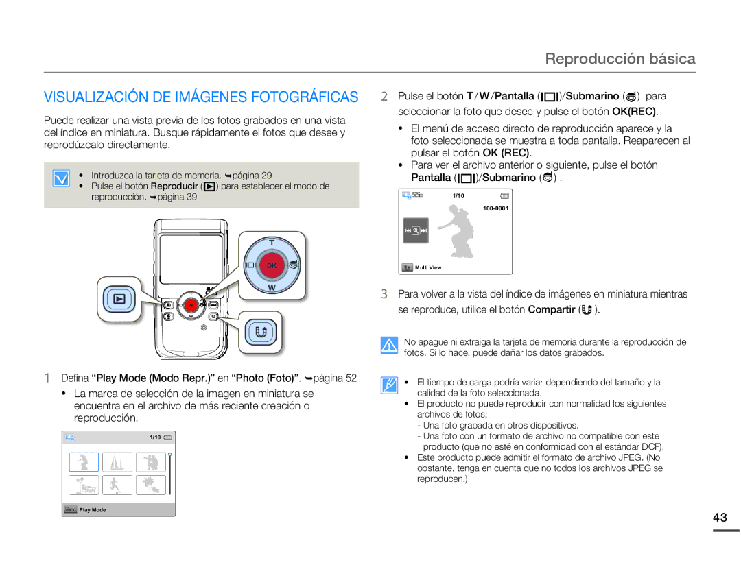 Samsung HMX-W200RP/EDC, HMX-W200TP/EDC manual Visualización DE Imágenes Fotográficas, Submarino para 