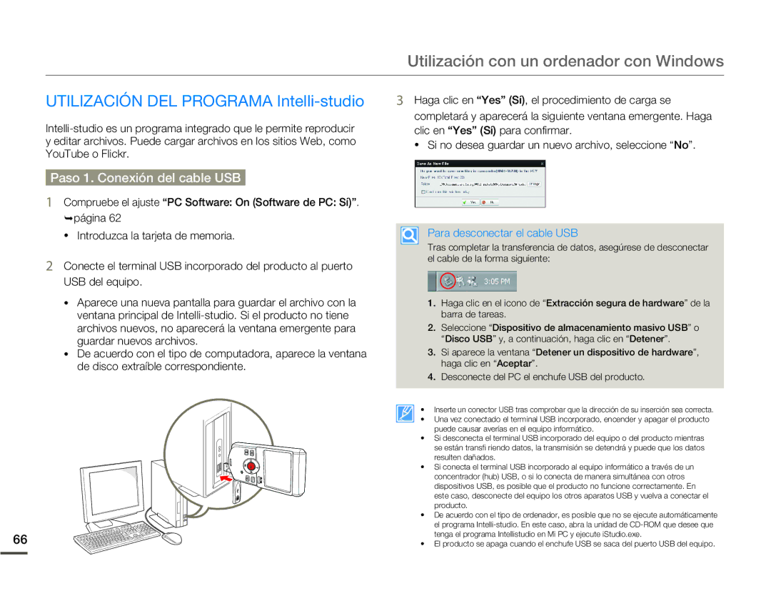 Samsung HMX-W200TP/EDC, HMX-W200RP/EDC Utilización con un ordenador con Windows, Utilización DEL Programa Intelli-studio 