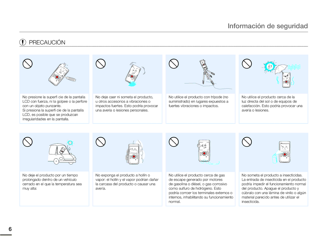 Samsung HMX-W200TP/EDC, HMX-W200RP/EDC manual Precaución 