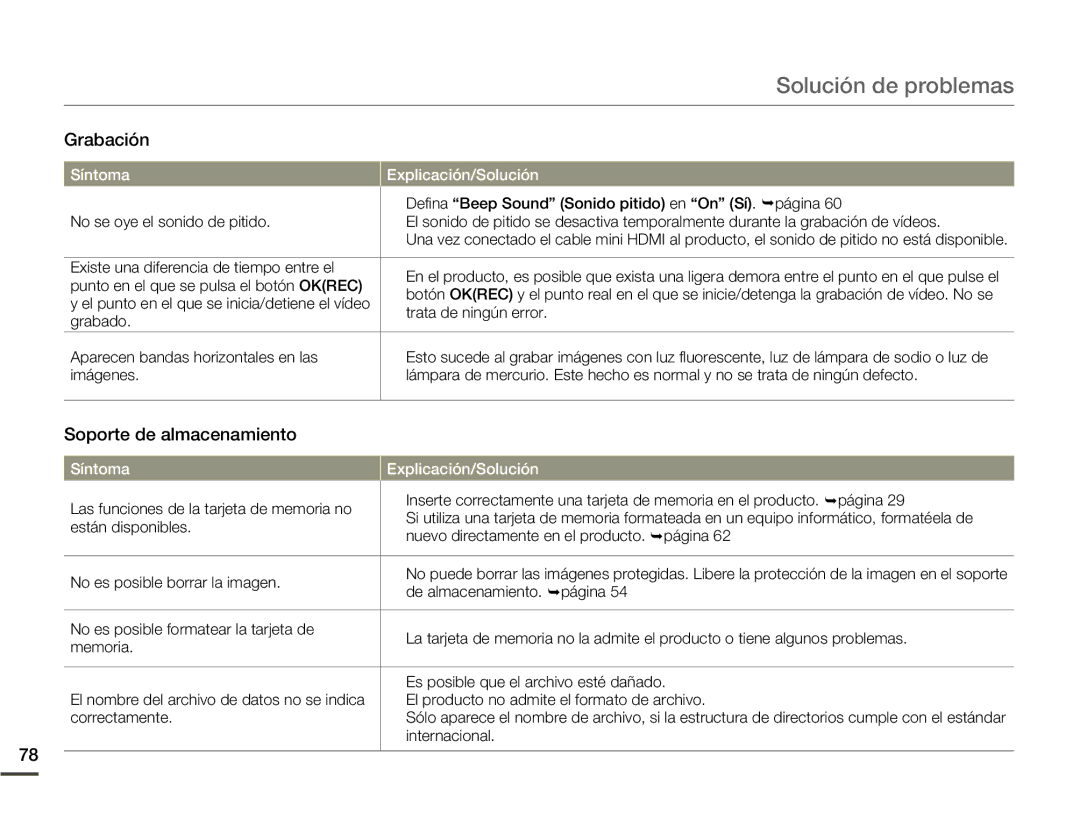 Samsung HMX-W200TP/EDC Defina Beep Sound Sonido pitido en On Sí. ¬página, Trata de ningún error, Grabado, Internacional 