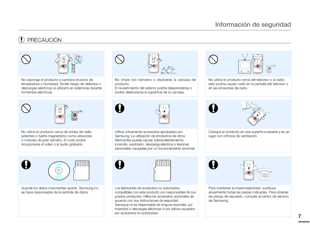 Samsung HMX-W200RP/EDC, HMX-W200TP/EDC manual Información de seguridad 