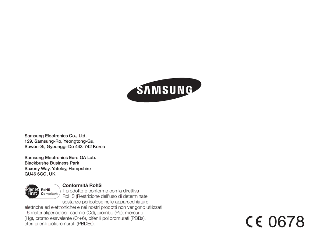 Samsung HMX-W200RP/EDC, HMX-W200TP/EDC manual Conformità RohS 