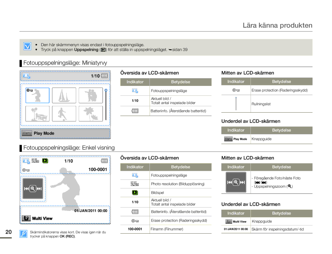 Samsung HMX-W200TP/EDC, HMX-W200RP/EDC manual Fotouppspelningsläge Miniatyrvy, Fotouppspelningsläge Enkel visning 