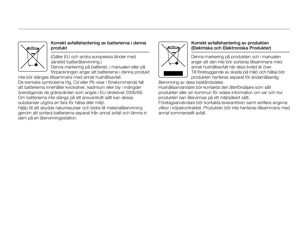 Samsung HMX-W200TP/EDC, HMX-W200RP/EDC manual Inte bör slängas tillsammans med annat hushållsavfall 