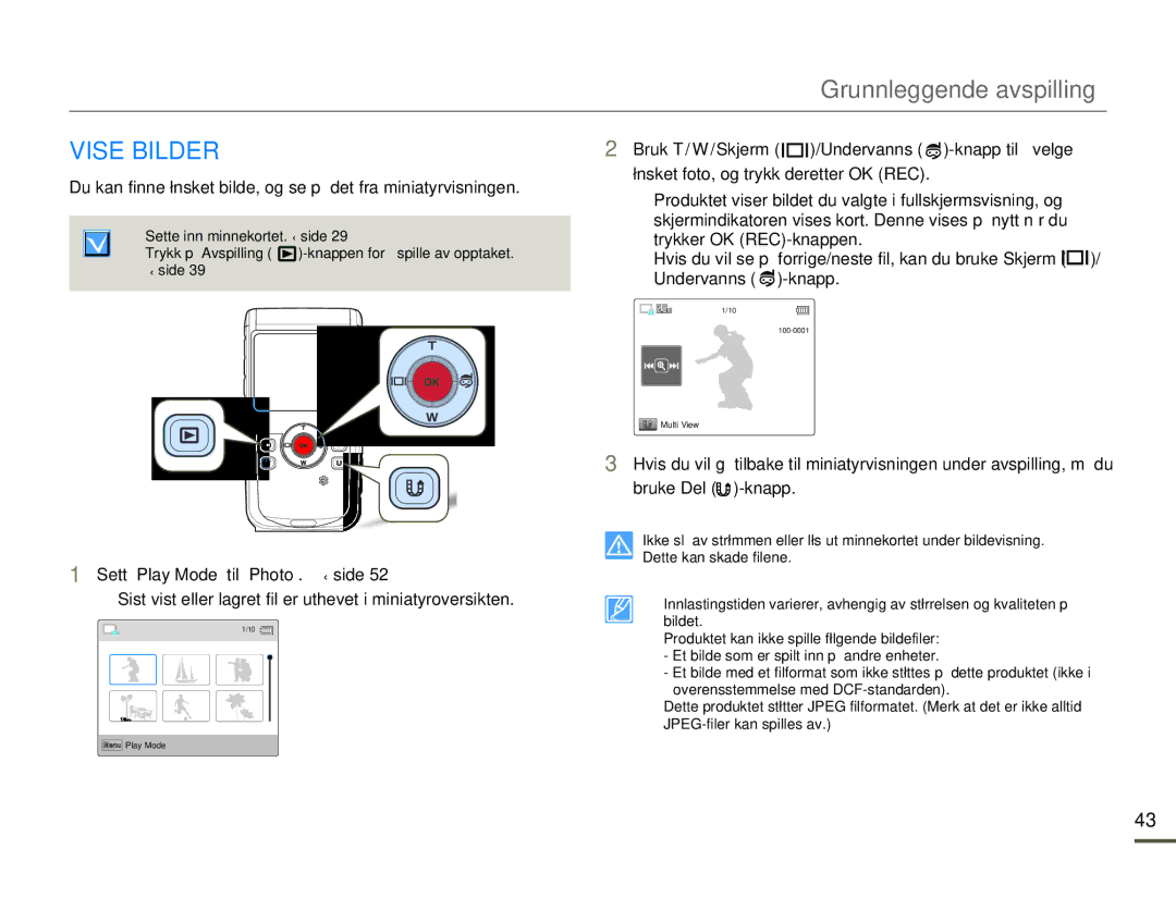 Samsung HMX-W200RP/EDC, HMX-W200TP/EDC manual Vise Bilder 