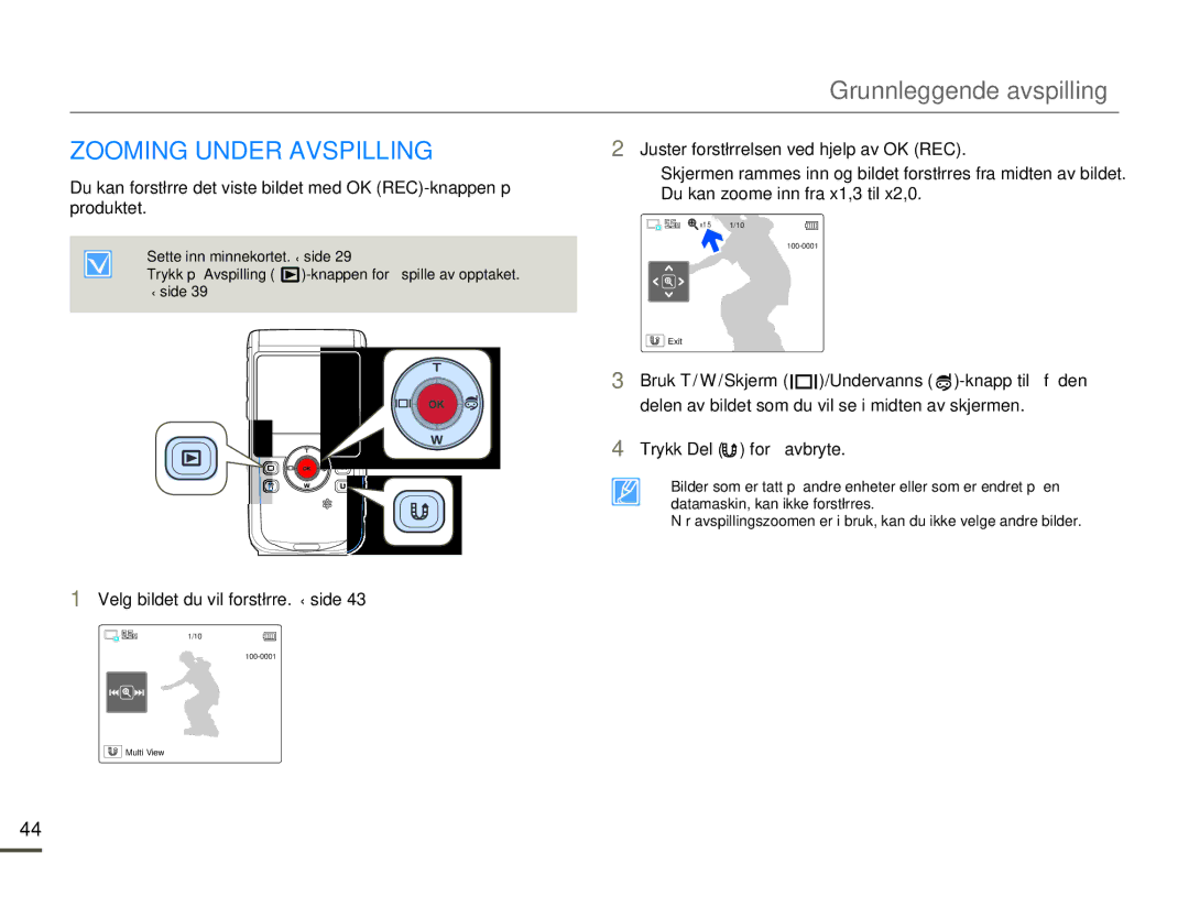 Samsung HMX-W200TP/EDC, HMX-W200RP/EDC manual Zooming Under Avspilling, Velg bildet du vil forstørre. ¬side 