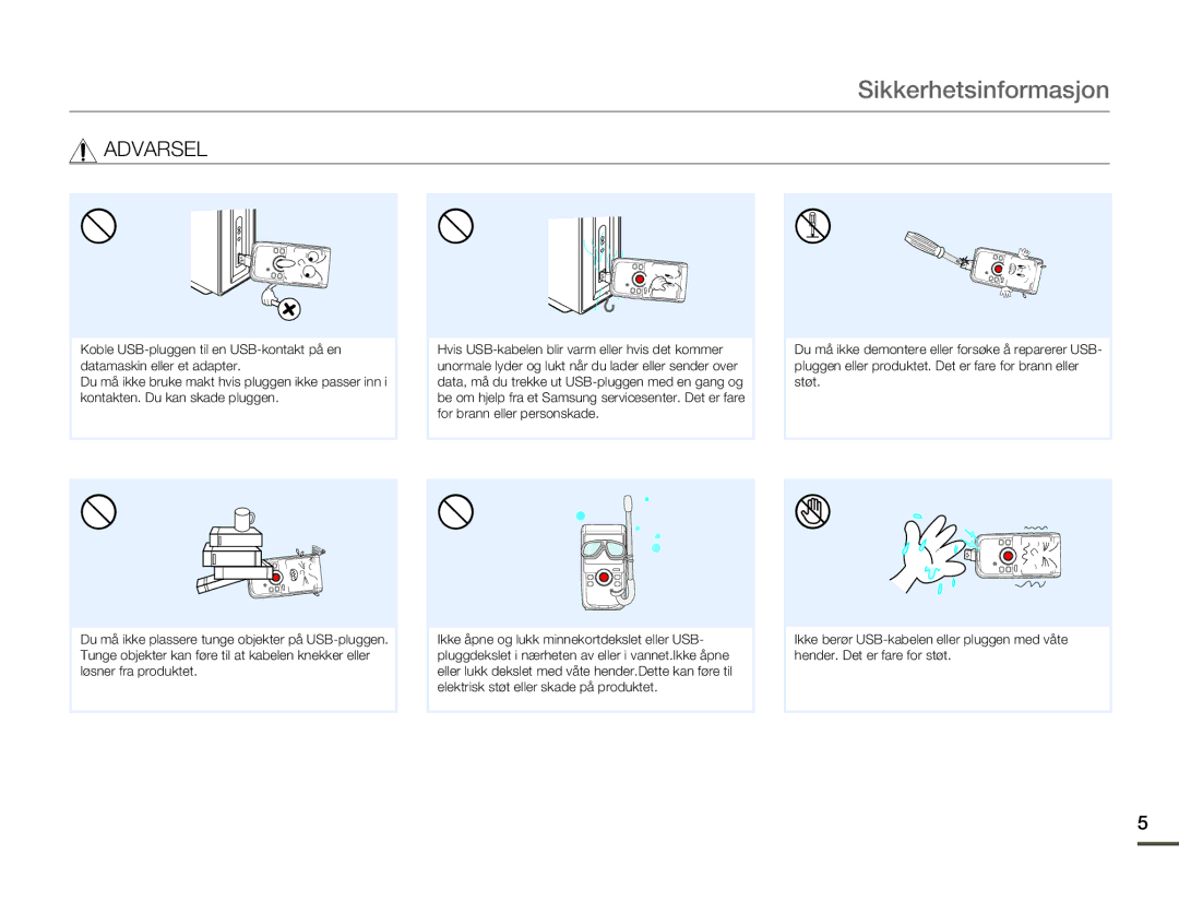 Samsung HMX-W200RP/EDC, HMX-W200TP/EDC manual Sikkerhetsinformasjon 