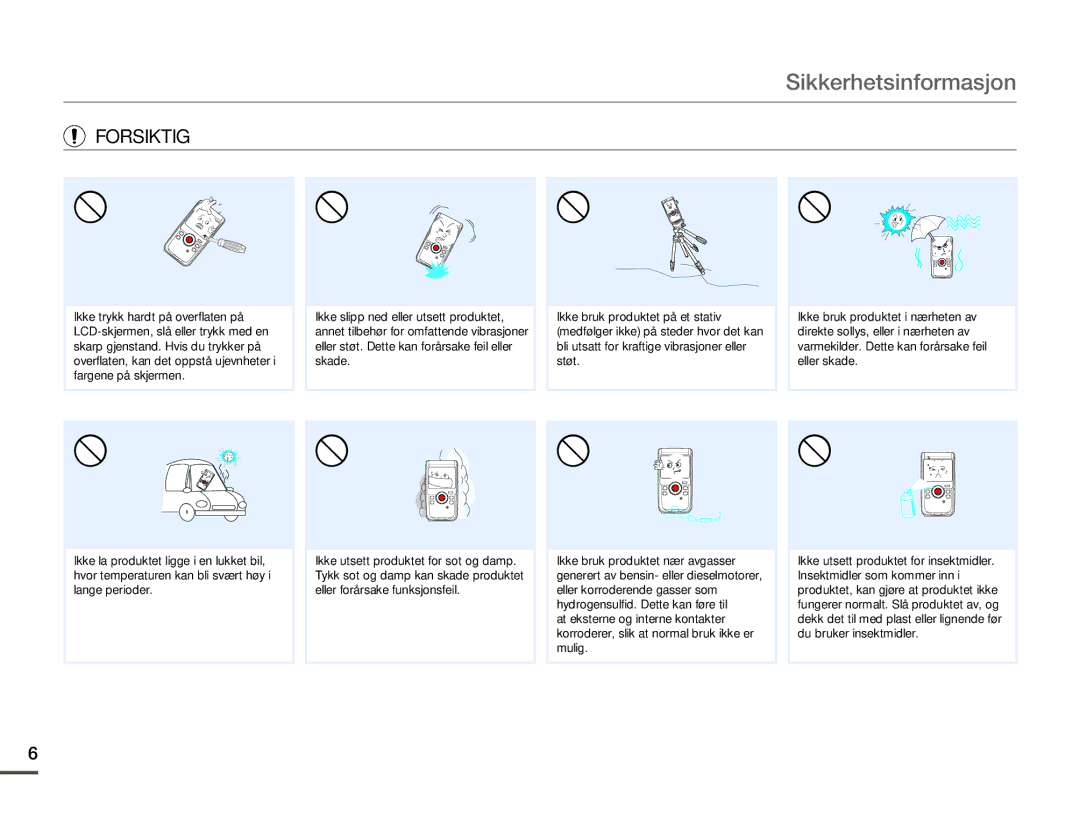 Samsung HMX-W200TP/EDC, HMX-W200RP/EDC manual Forsiktig 