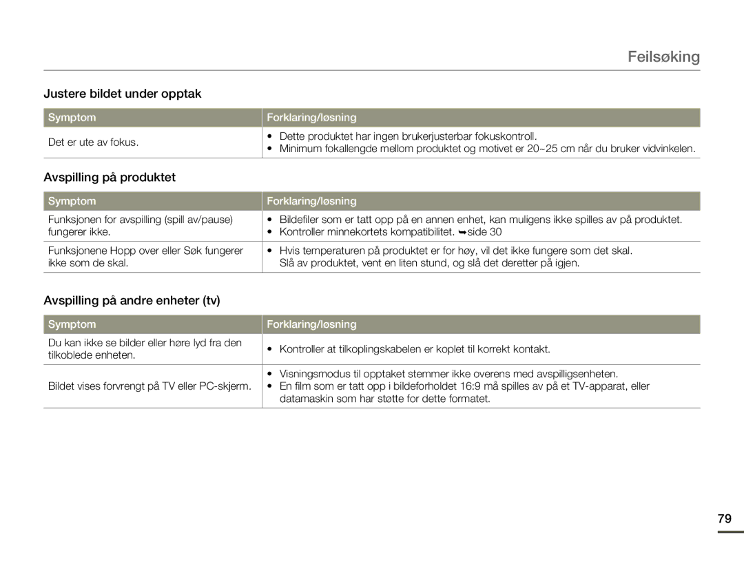 Samsung HMX-W200RP/EDC manual Justere bildet under opptak, Avspilling på produktet, Avspilling på andre enheter tv 