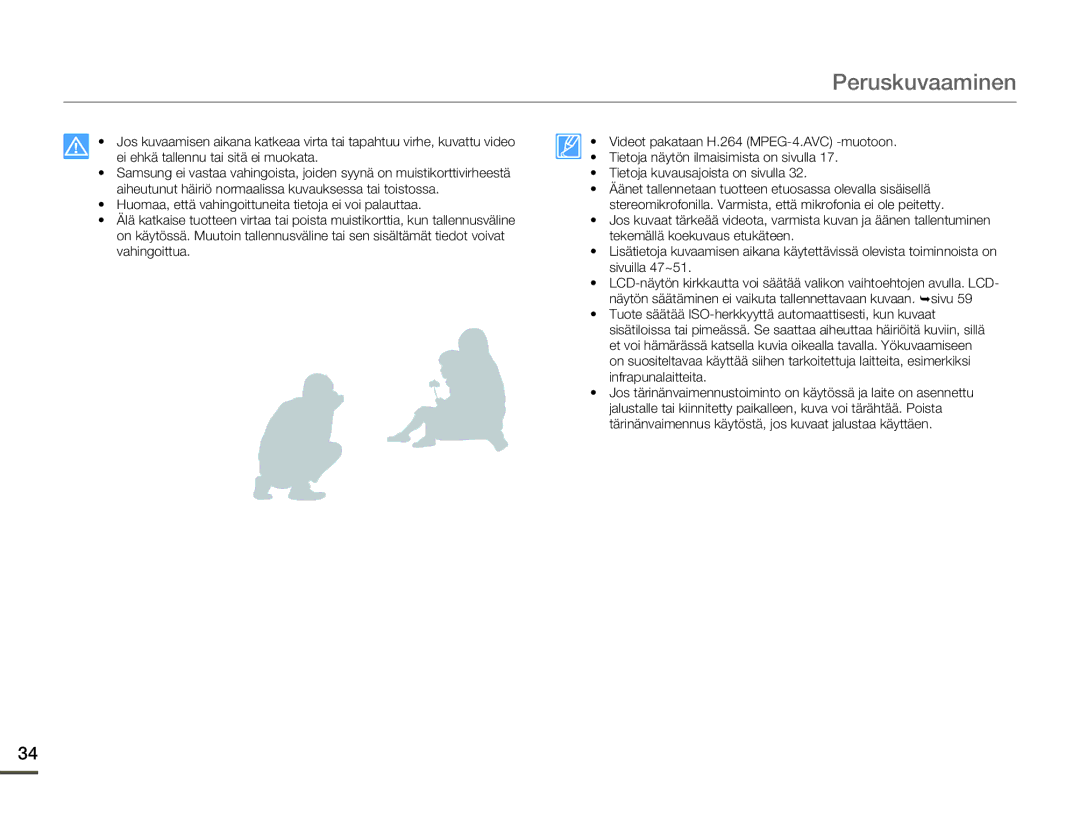 Samsung HMX-W200TP/EDC, HMX-W200RP/EDC manual Peruskuvaaminen 