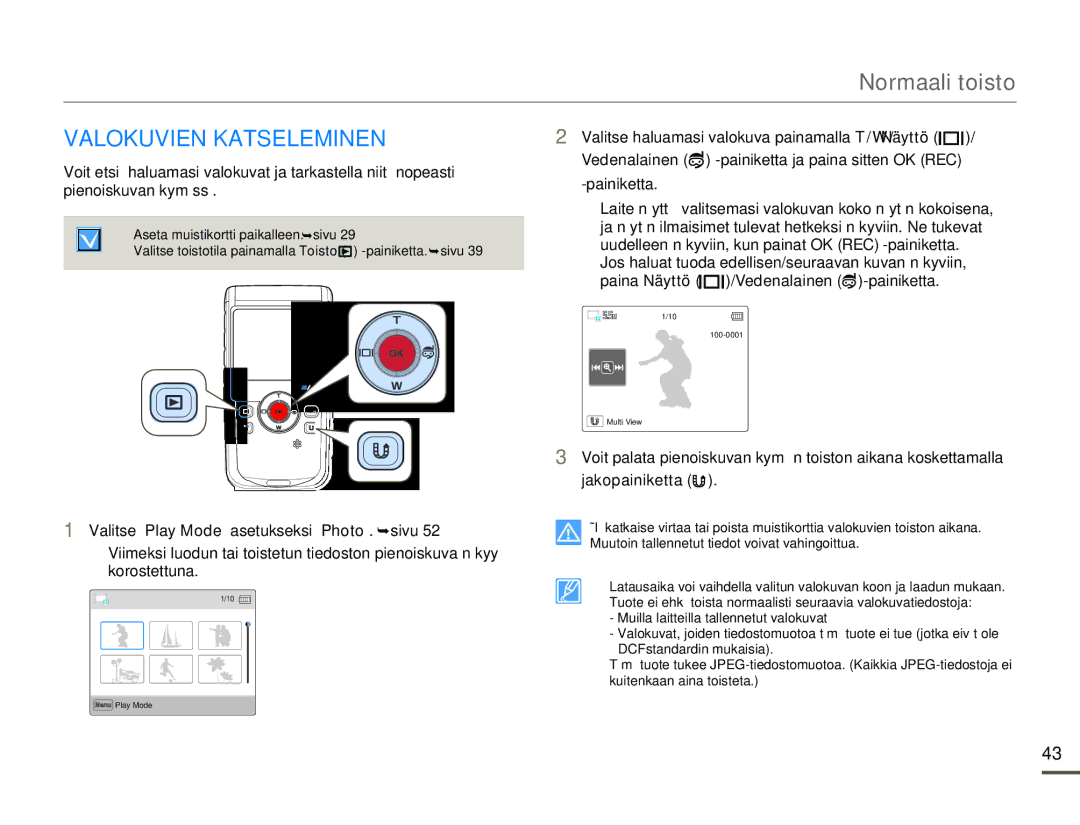 Samsung HMX-W200RP/EDC, HMX-W200TP/EDC manual Valokuvien Katseleminen 