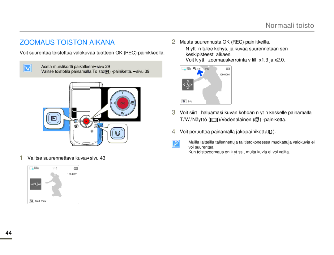 Samsung HMX-W200TP/EDC, HMX-W200RP/EDC manual Zoomaus Toiston Aikana, Valitse suurennettava kuva. ¬sivu 