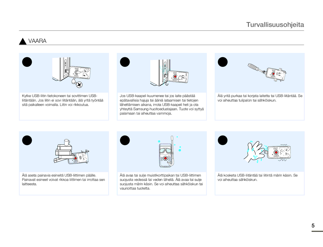 Samsung HMX-W200RP/EDC, HMX-W200TP/EDC manual Turvallisuusohjeita 