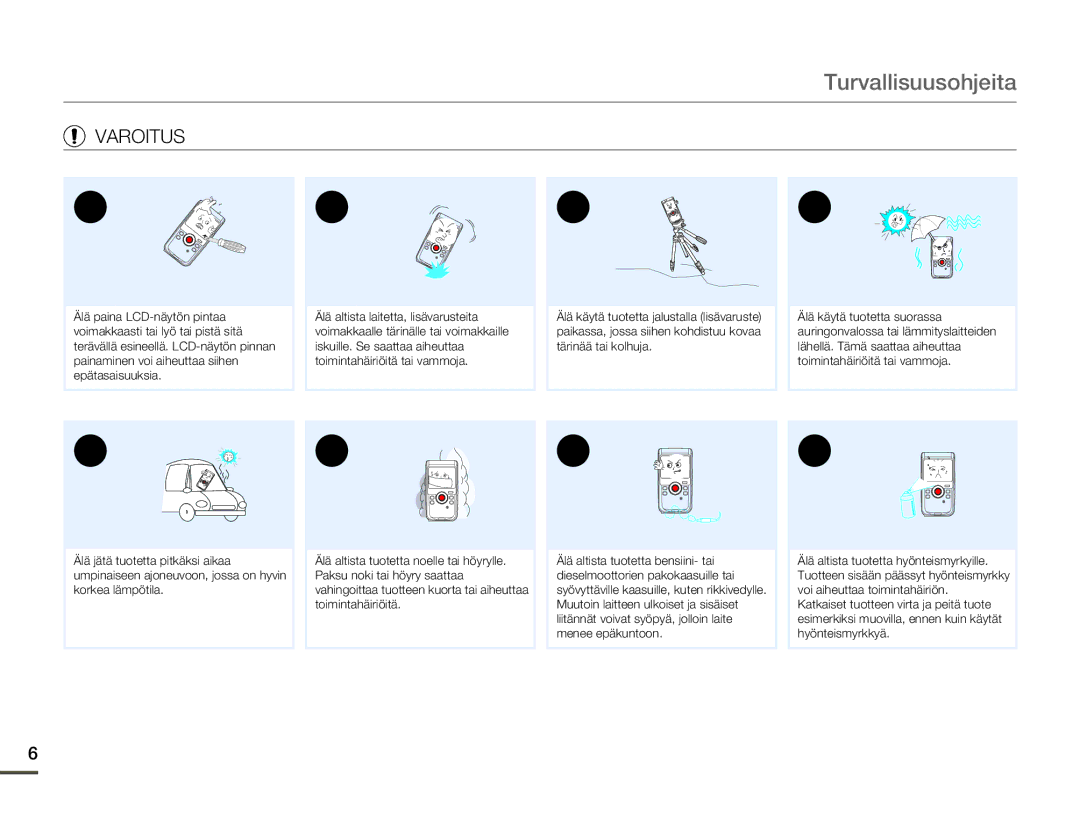 Samsung HMX-W200TP/EDC, HMX-W200RP/EDC manual Varoitus 