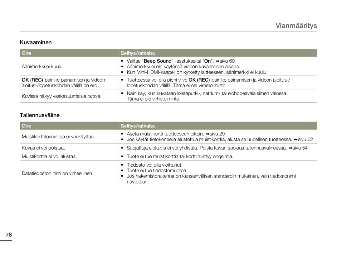 Samsung HMX-W200TP/EDC, HMX-W200RP/EDC manual Tallennusväline, Valitse Beep Sound -asetukseksi On. ¬sivu 