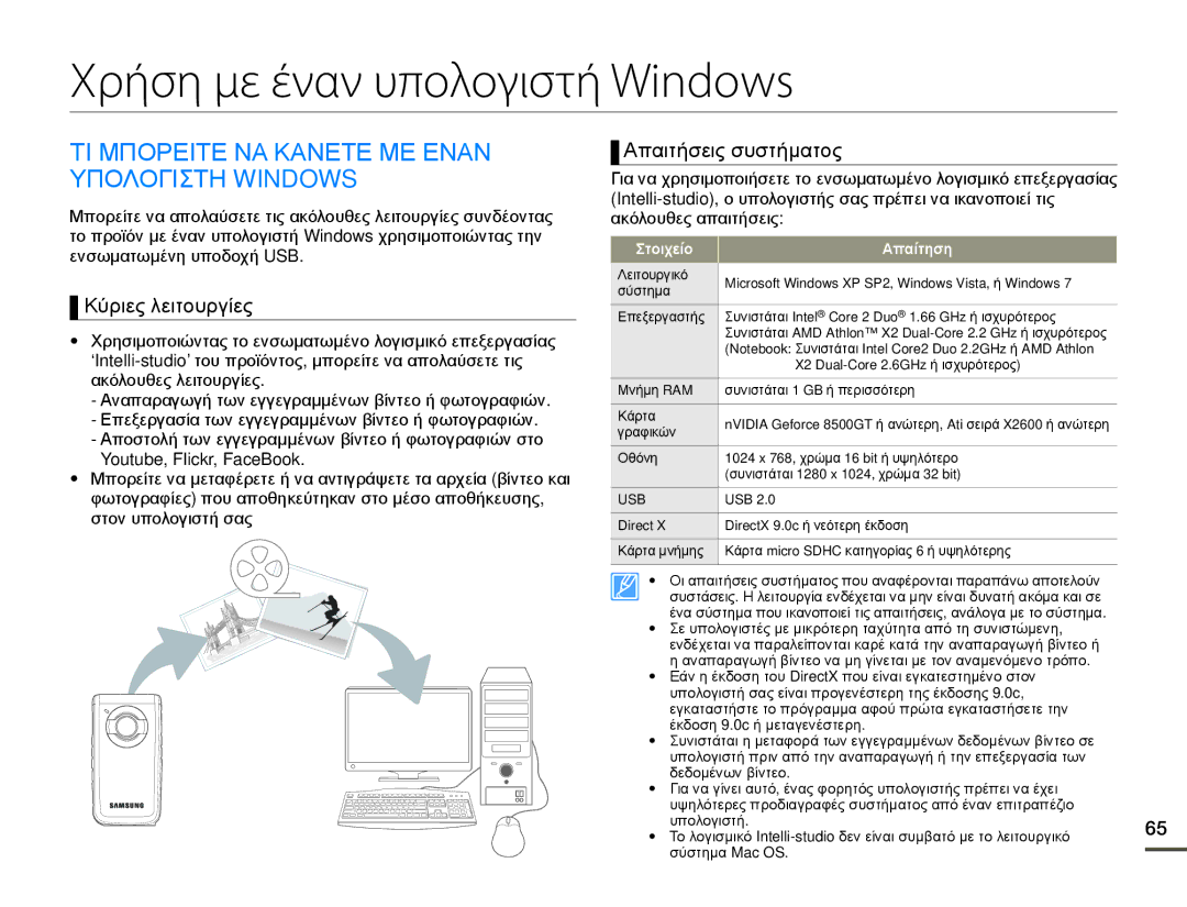 Samsung HMX-W200RP/EDC, HMX-W200TP/EDC Χρήση με έναν υπολογιστή Windows, ΤΙ Μπορειτε ΝΑ Κανετε ΜΕ Εναν Υπολογιστη Windows 