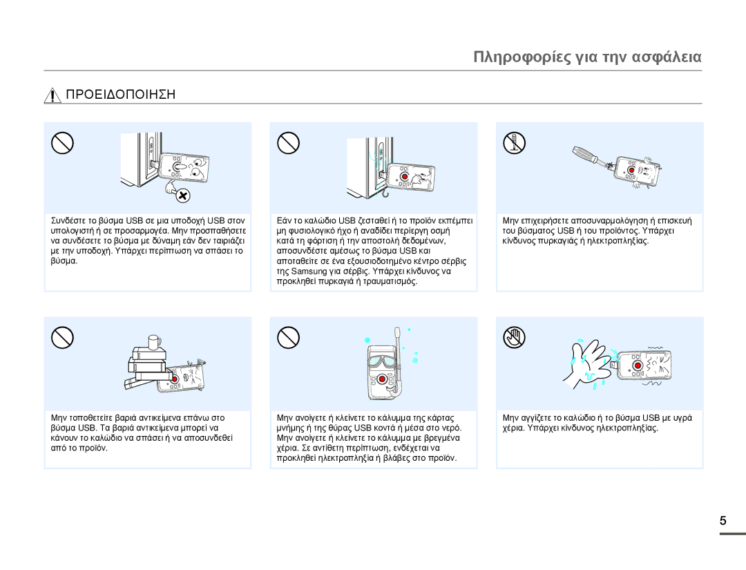 Samsung HMX-W200RP/EDC, HMX-W200TP/EDC manual Πληροφορίες για την ασφάλεια 