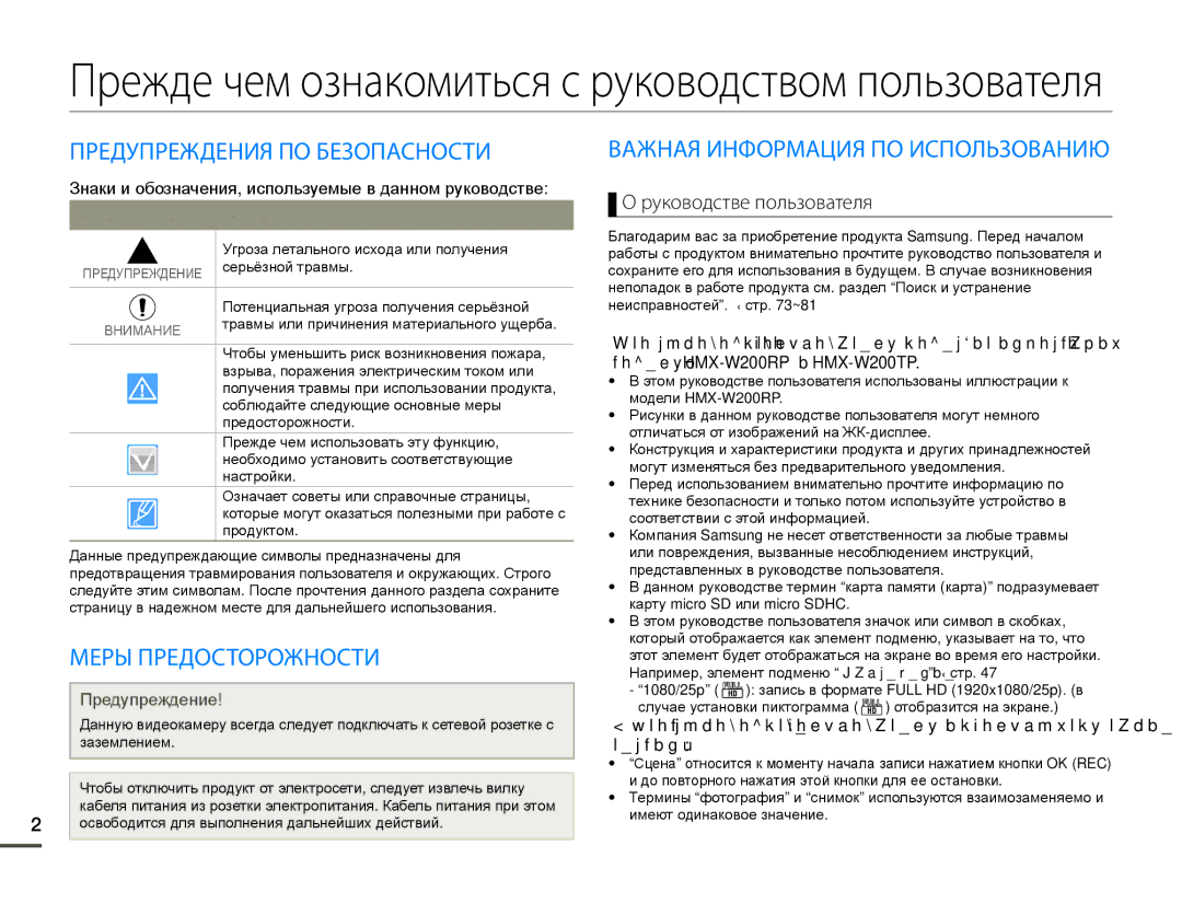 Samsung HMX-W200TP/XER manual Предупреждения ПО Безопасности, Меры Предосторожности, Важная Информация ПО Использованию 